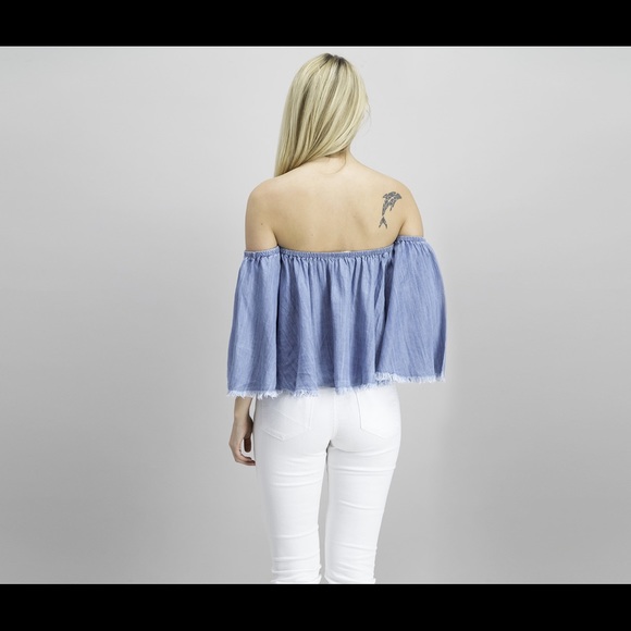 ✨NWT ELAN OFF THE SHOULDER DENIM TOP size S - Picture 4 of 8